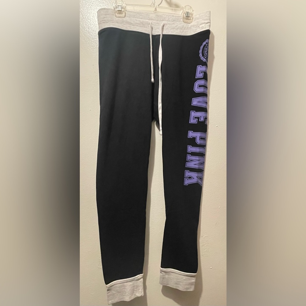 Victoria's Secret Pink Yoga Pants - Black and Cream with Purple Print